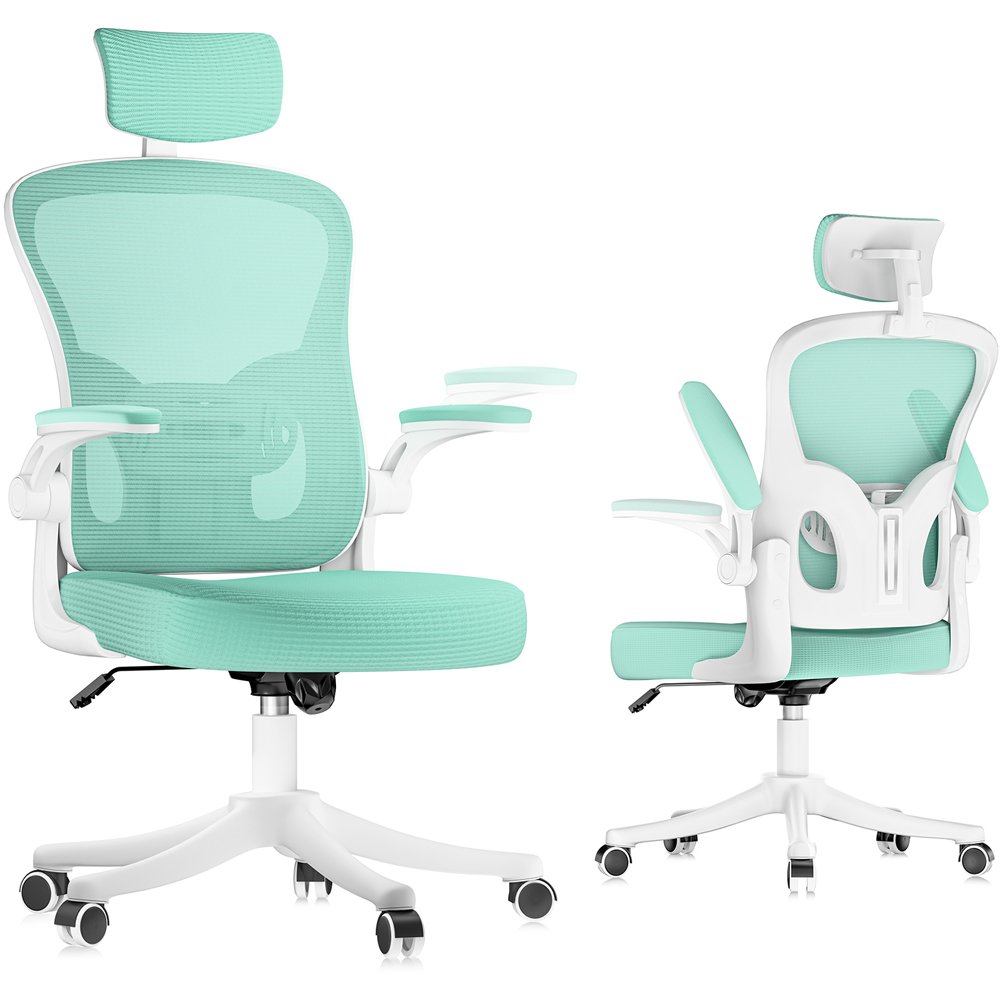 Rattrix Green Mesh Height Adjustable Ergonomic Office Chair with Flip-Up Arms and Lumbar Support Image 2
