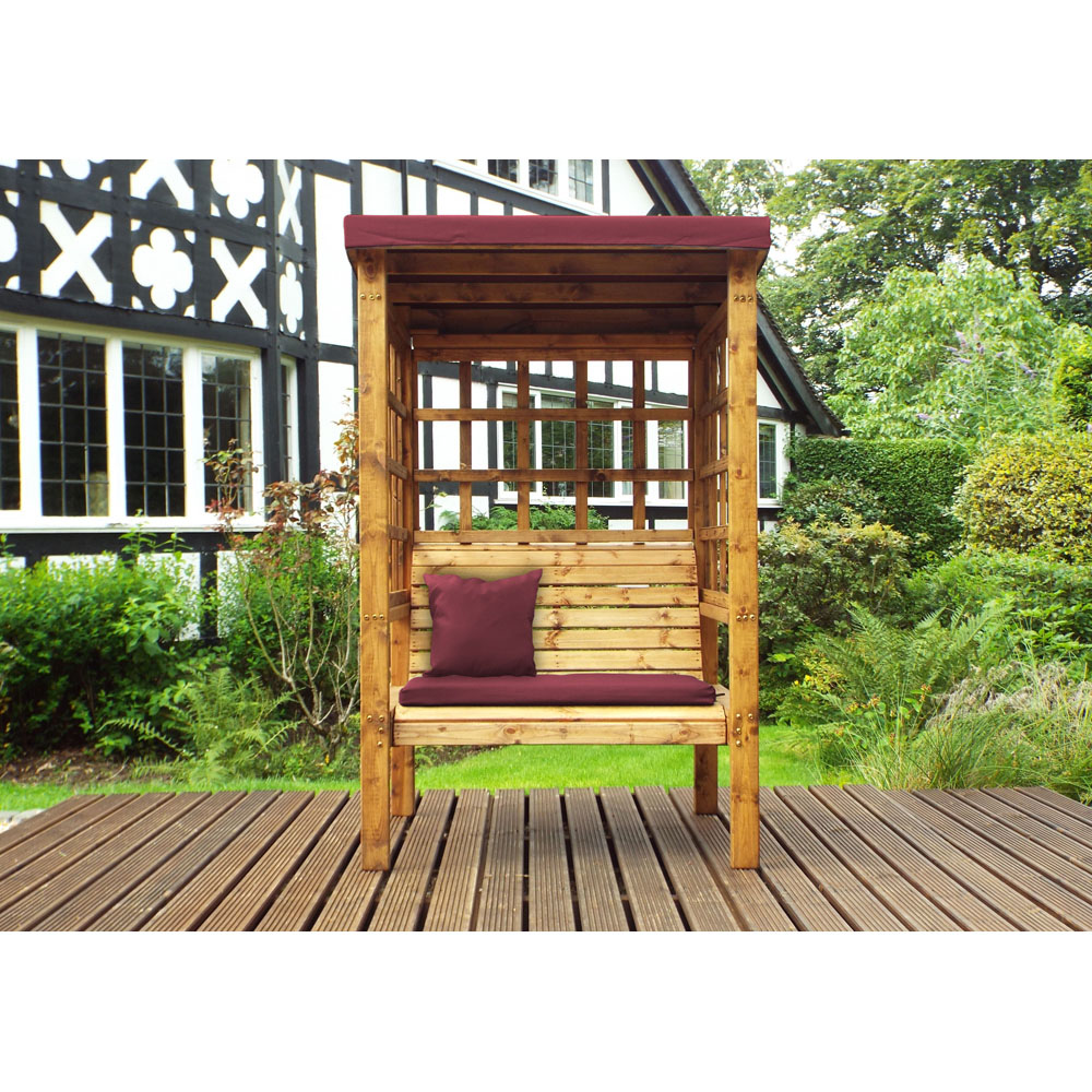 Charles Taylor Bramham 2 Seater Wooden Arbour with Burgundy Canopy Image 5
