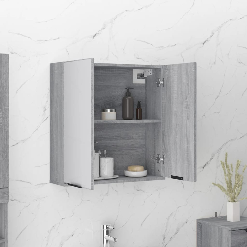 vidaXL 2 Door Grey Sonoma Mirrored Bathroom Cabinet Image 7