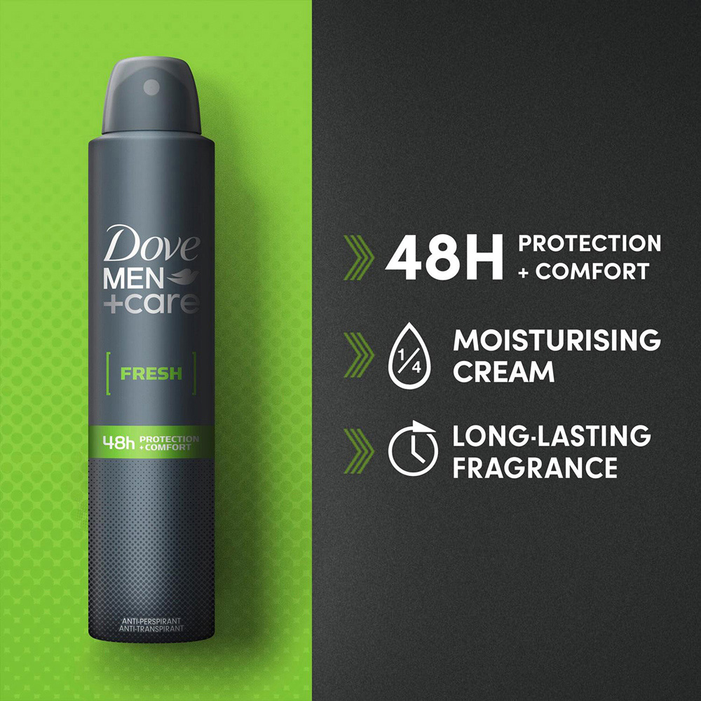 Dove Men+ Care Fresh Spray for Protection Anti-Perspirant Deo 200ml 24 Pack Image 6