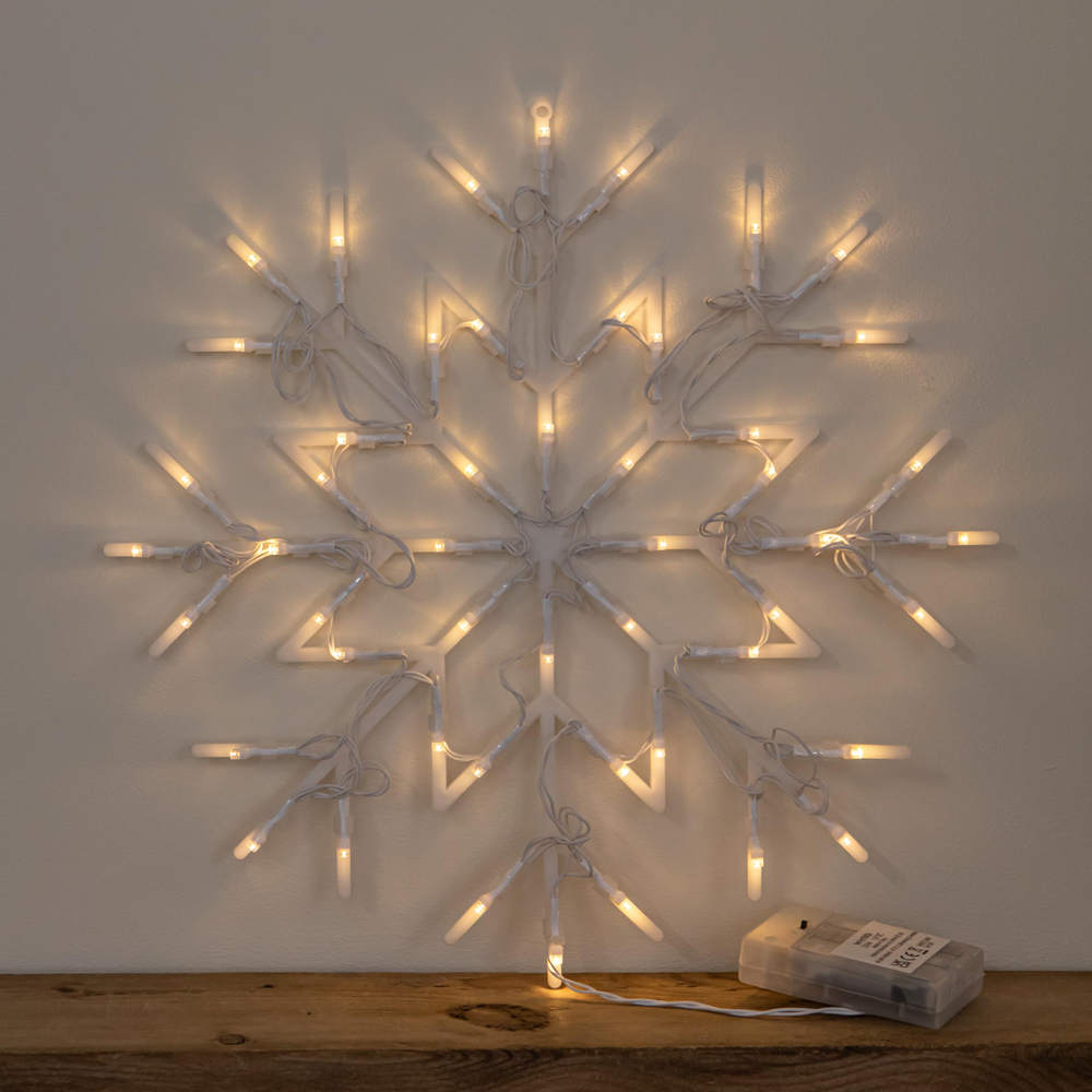 Samuel Alexander 50 Warm White LED Snowflake Battery Operated Christmas Decoration 34cm Image 1
