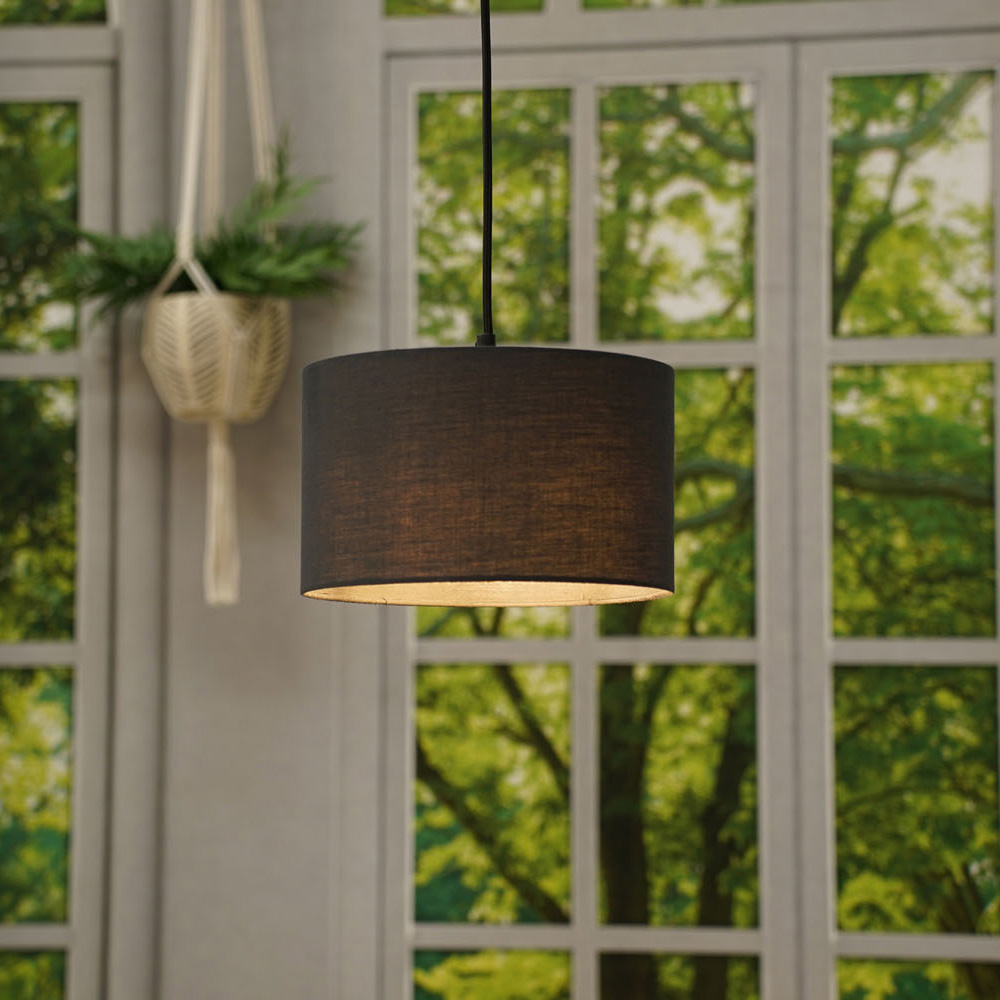 ValueLights Reni Black Fabric Drum Ceiling Lamp Shade 25cm Image 2