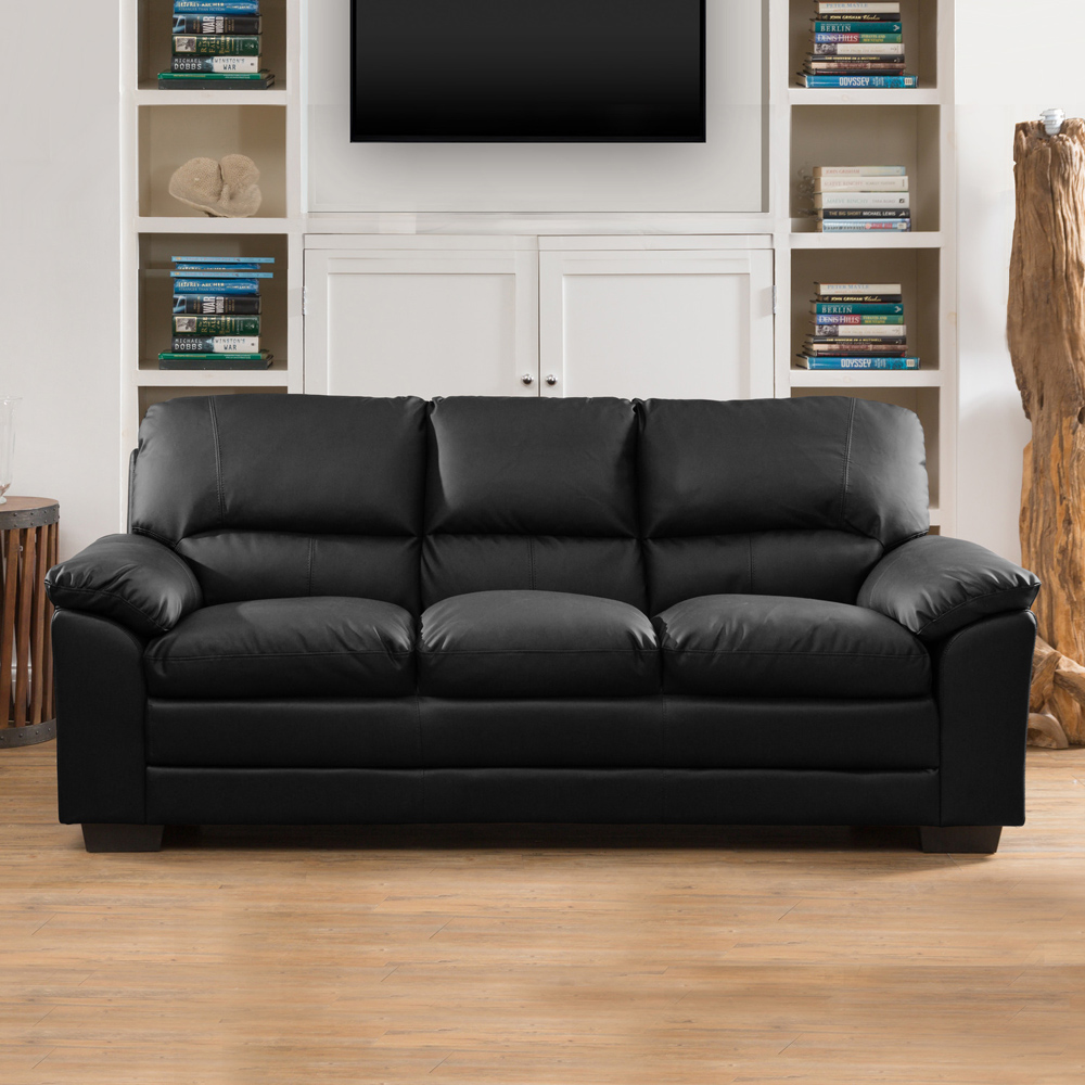 Genoa 3 Seater Black Bonded Leather Sofa Image 1