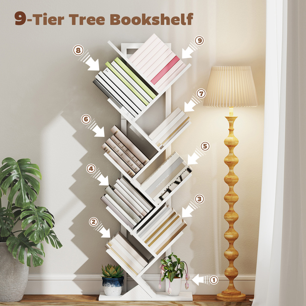 Portland 9 Shelf White Steel Frame Tree Bookshelf Image 7
