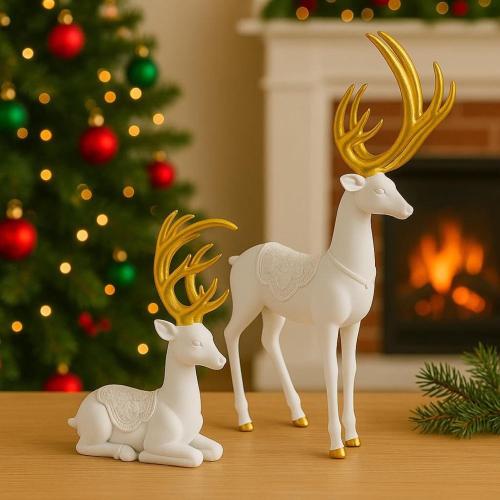 Marco Paul 2 Piece Standing and Sitting Reindeers Christmas Decorations Set Image 2