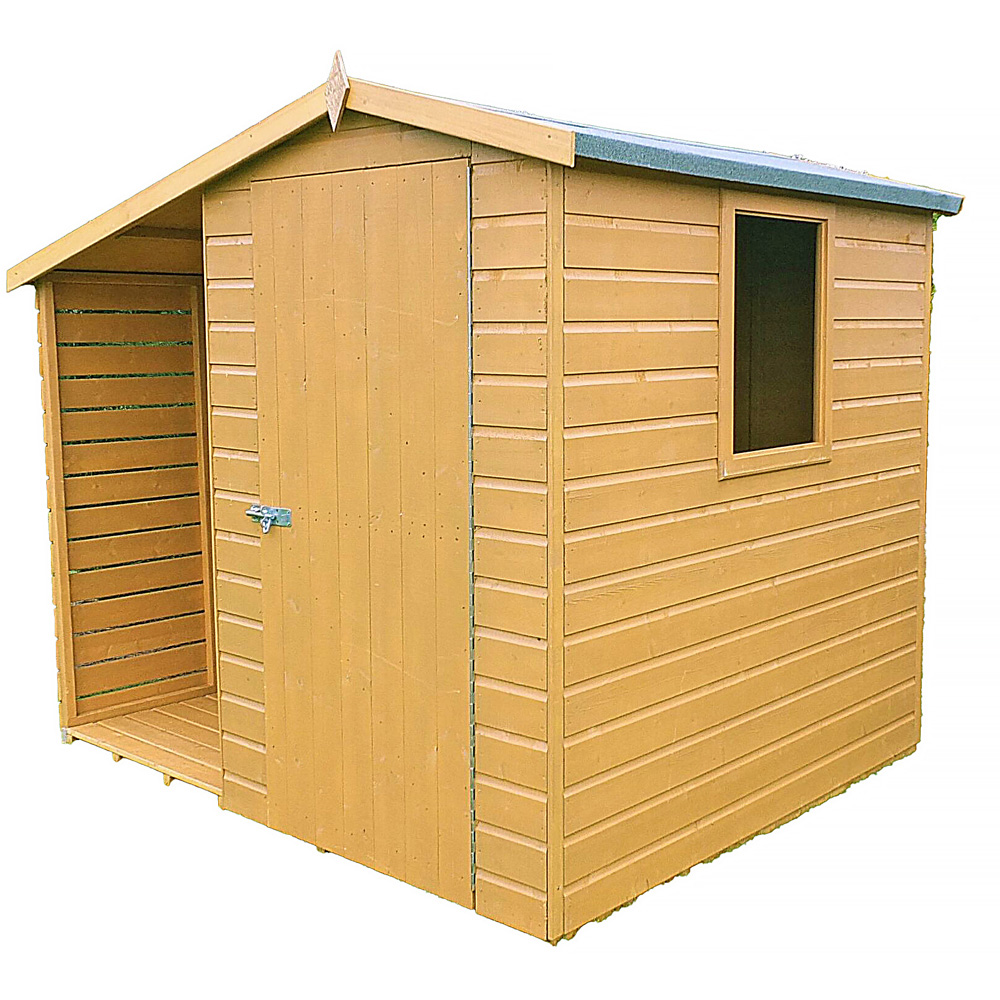 Shire 6 x 6ft Pressure Treated Wooden Apex Shed with Log Store Image 1
