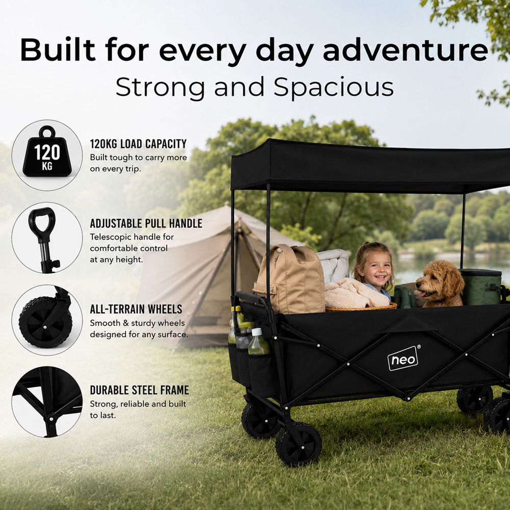 Neo Direct 140L Black Heavy Duty Folding Garden Trolley Cart with Canopy Image 7