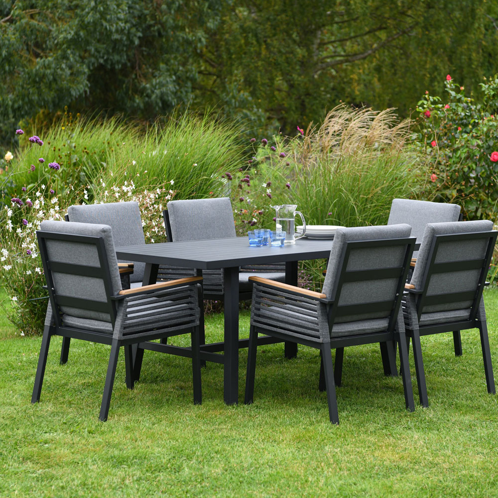Garden Gear 6 Seater Aluminium Dining Set Grey Image 3