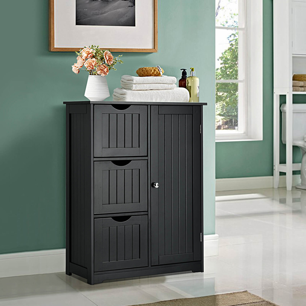 Costway Single Door 3 Drawer Black Freestanding Bathroom Cabinet Image 3