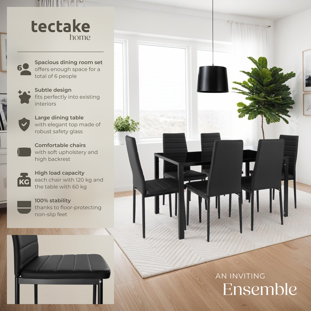 Tectake 6 Seater Black Dining Set Image 7
