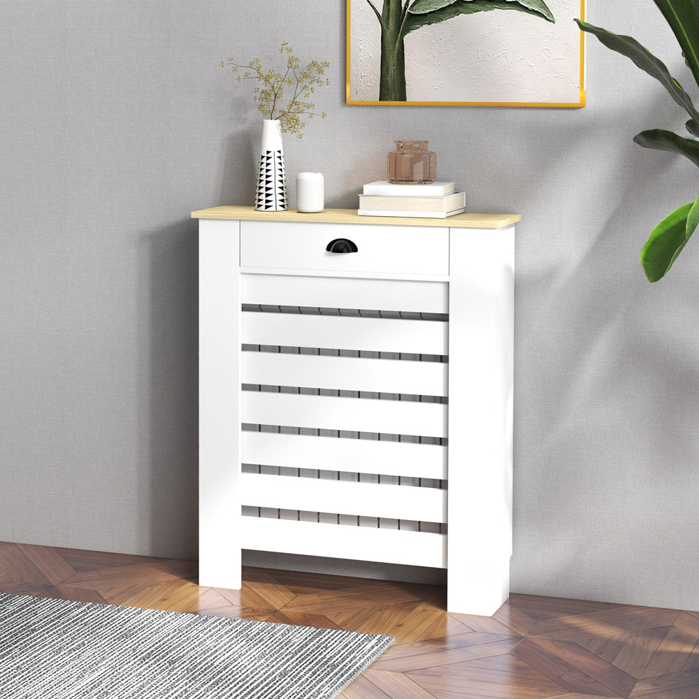 HOMCOM Single Drawer White Horizontal Slat Radiator Cover 955 x 780mm Image 2