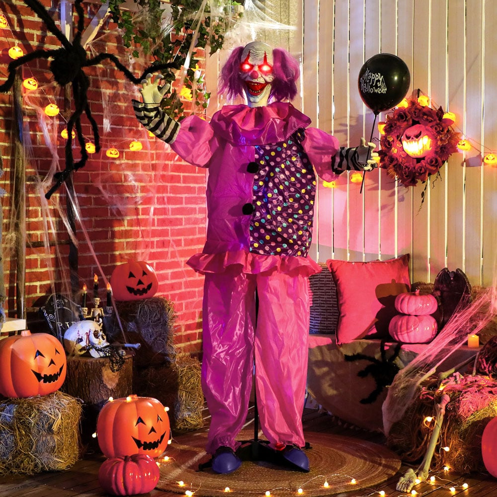 Outsunny Life Size Animated Clown with Light Up Eyes Halloween Decoration 5.7ft Image 3