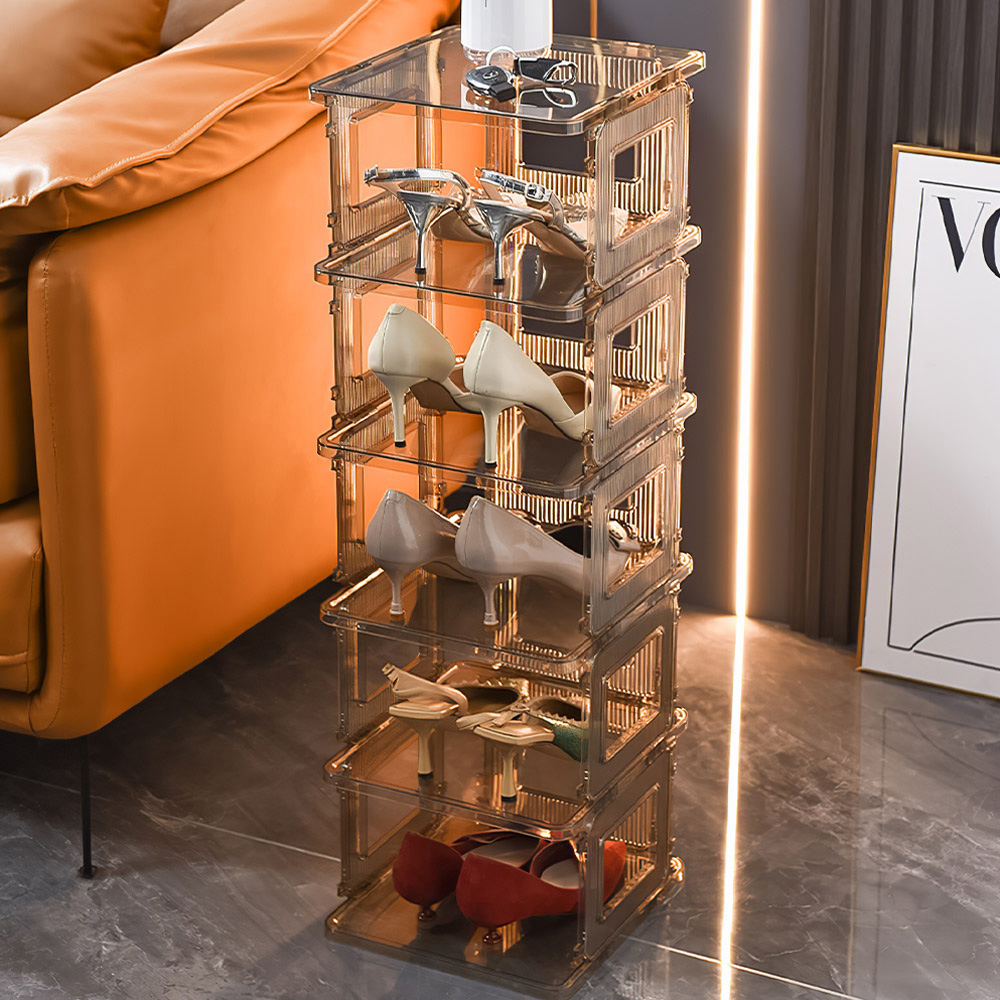 H&O Direct 5 Tier Clear Open Shoe Storage Rack Image 2