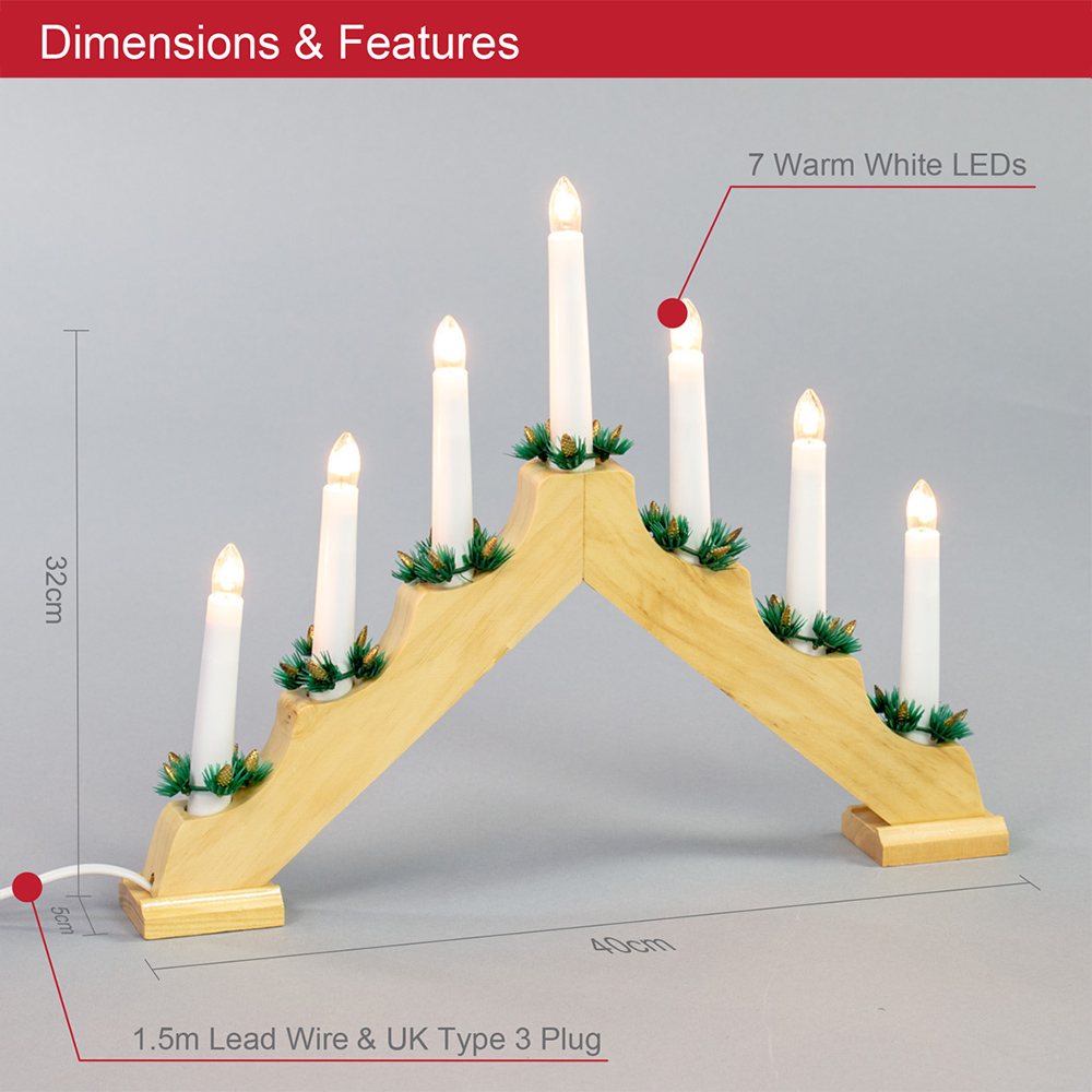 The Christmas Workshop 7 LED Pine Wooden Candle Bridge Light Image 9