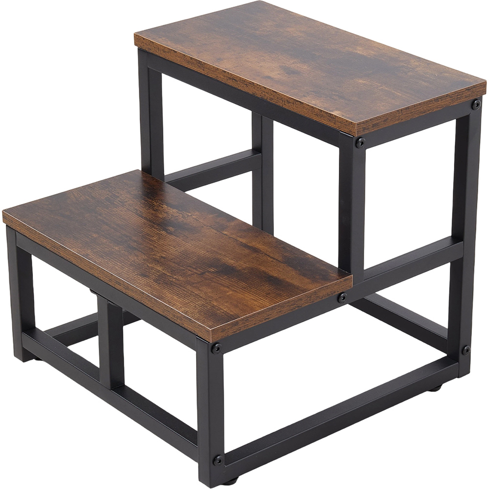 Living and Home Brown and Black Rustic Wood Grain 2 Step Stool Image 2