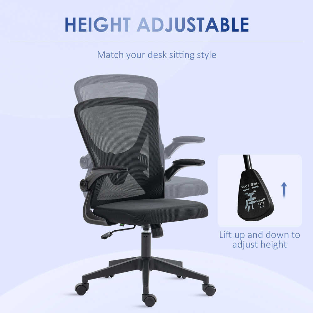 Portland Black Mesh Office Chair with Flip Up Armrests Image 4