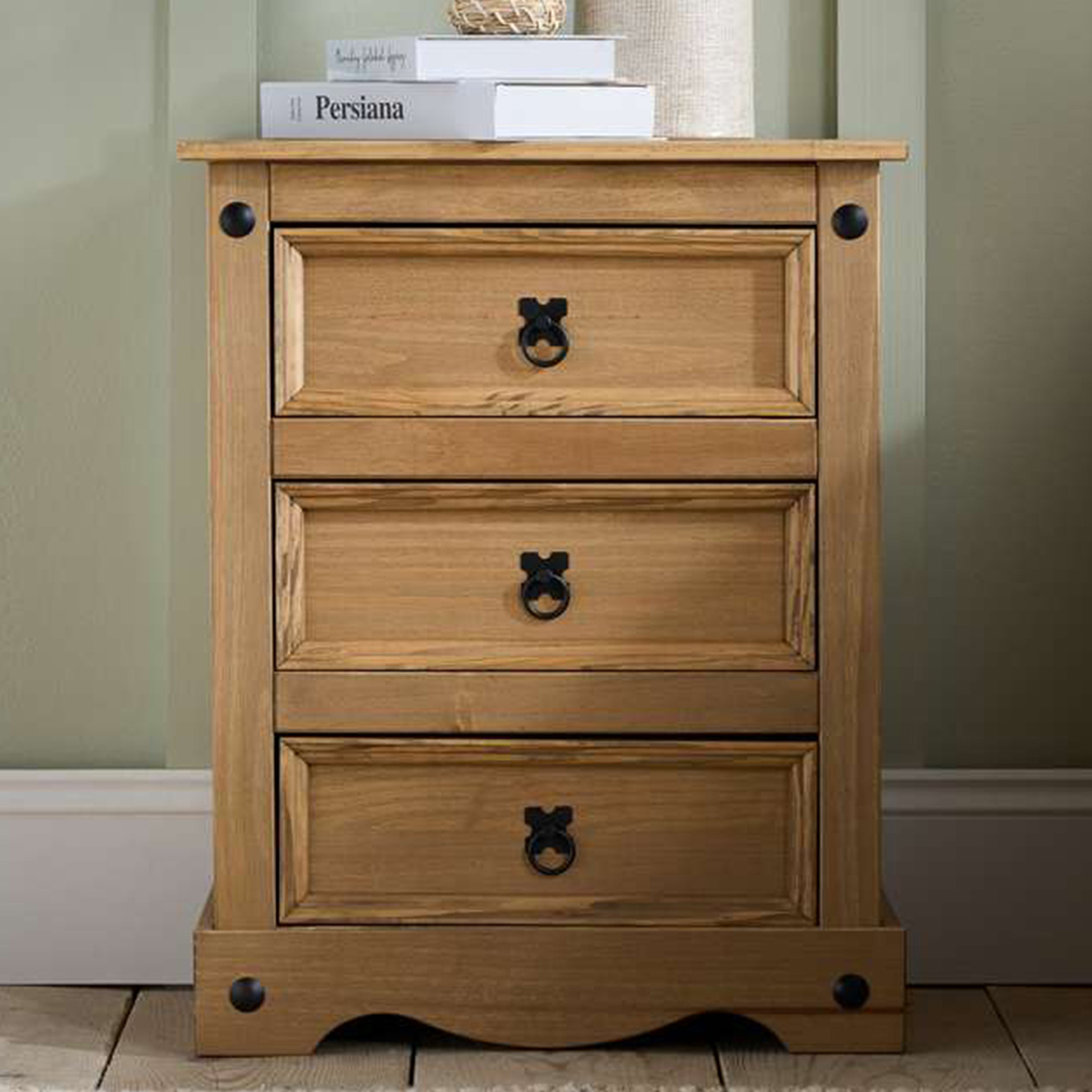 Corona 3 Drawer Large Bedside Table Image 1