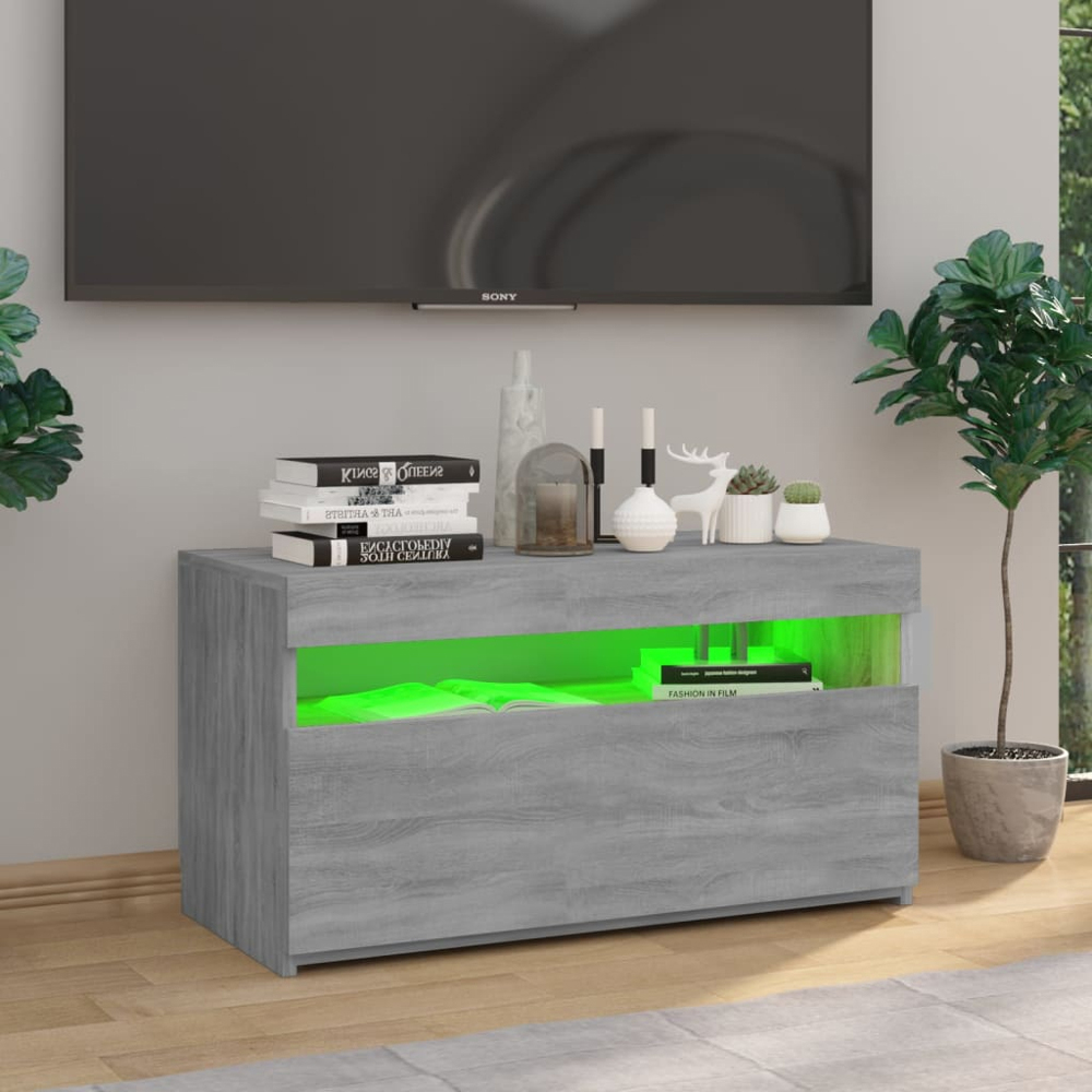 vidaXL Single Door Single Shelf Grey Sonoma TV Cabinet with LED Lights Image 5