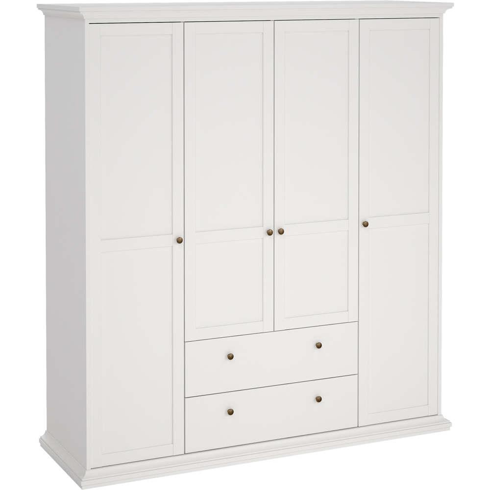 Florence Paris 4 Door 2 Drawer White Wardrobe Image 2