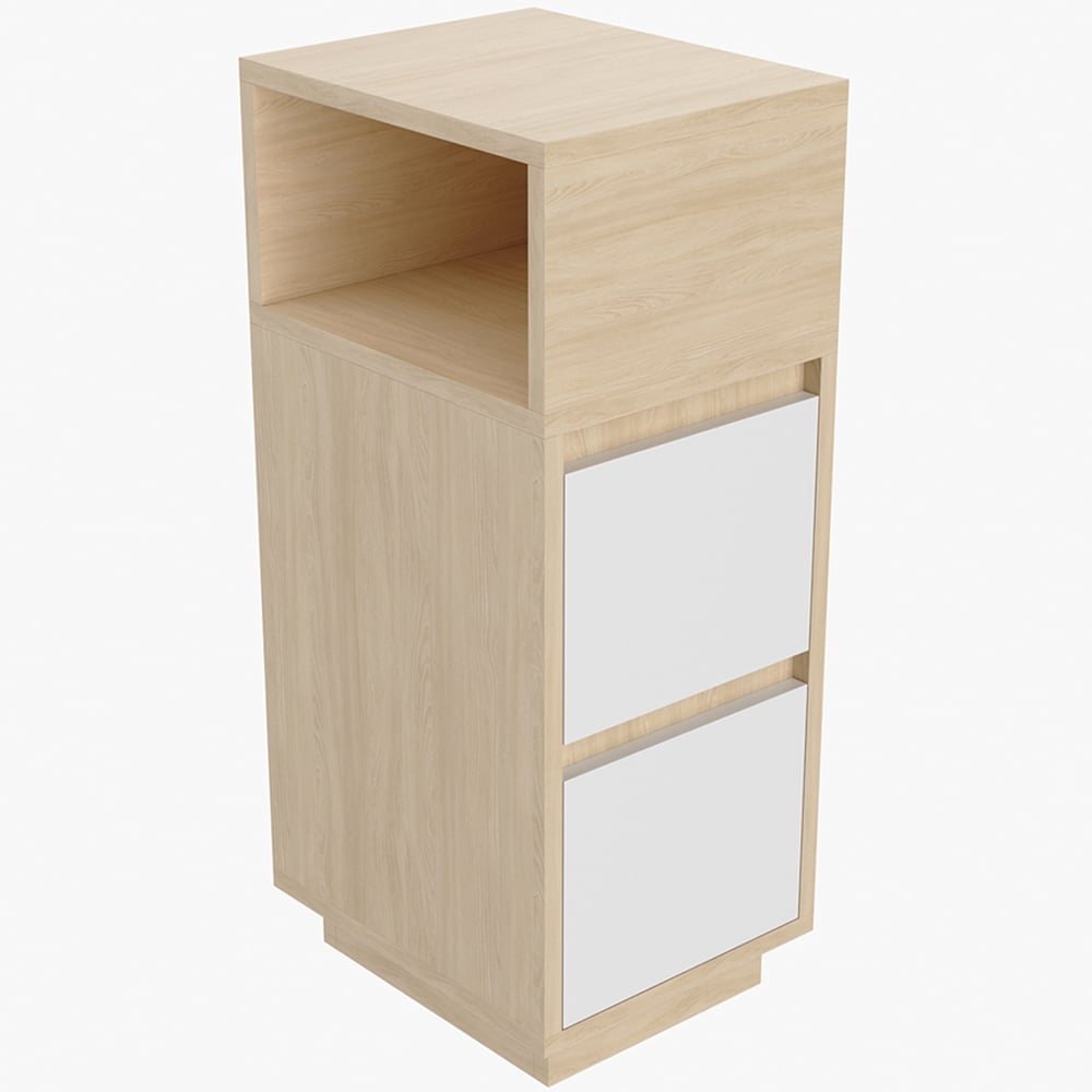 Living and Home 2 Drawer Light Wood and White Bedside Table Image 2