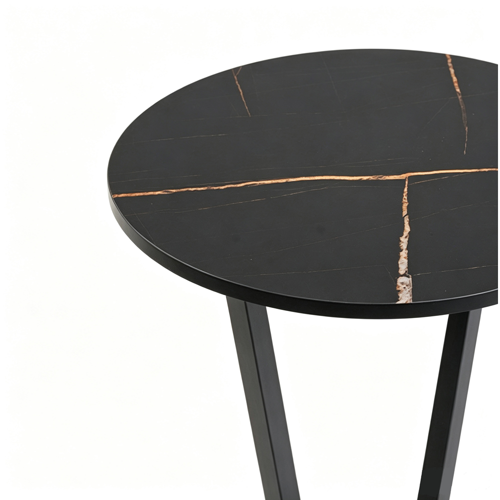 Living and Home Black Marble Effect Round Side Table with Steel Frame Image 4
