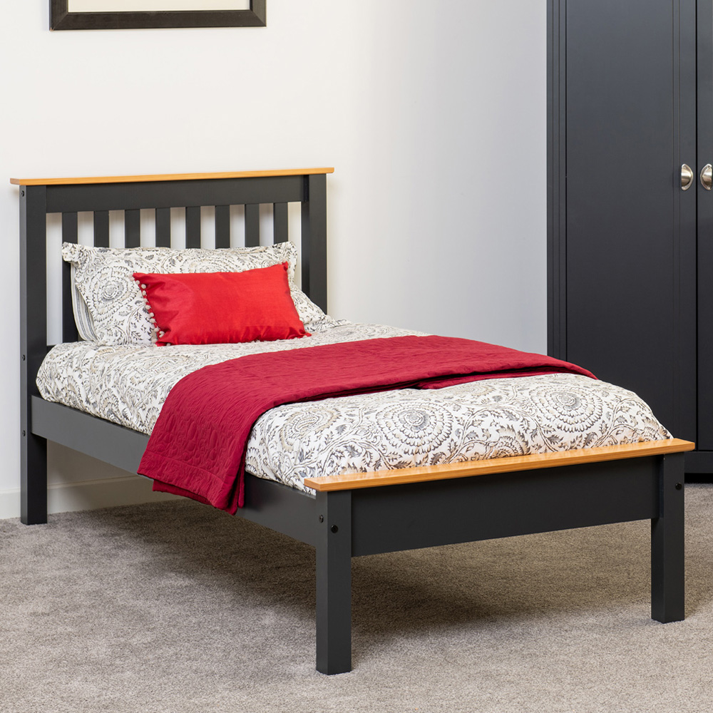 Seconique Monaco Single Grey and Oak Effect Low End Bed Image 1