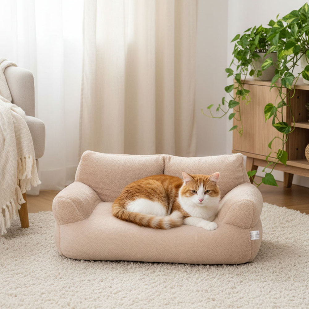 H&O Direct Large Light Brown Washable Cat Lounger Sofa Bed Image 2