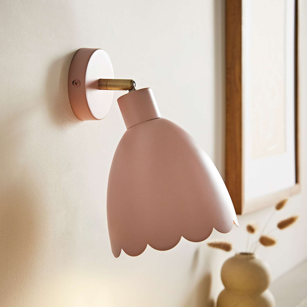 ValueLights Millie Rose Pink Scallop Shade Adjustable Wall Light with Bulb 2 Pack Image 2