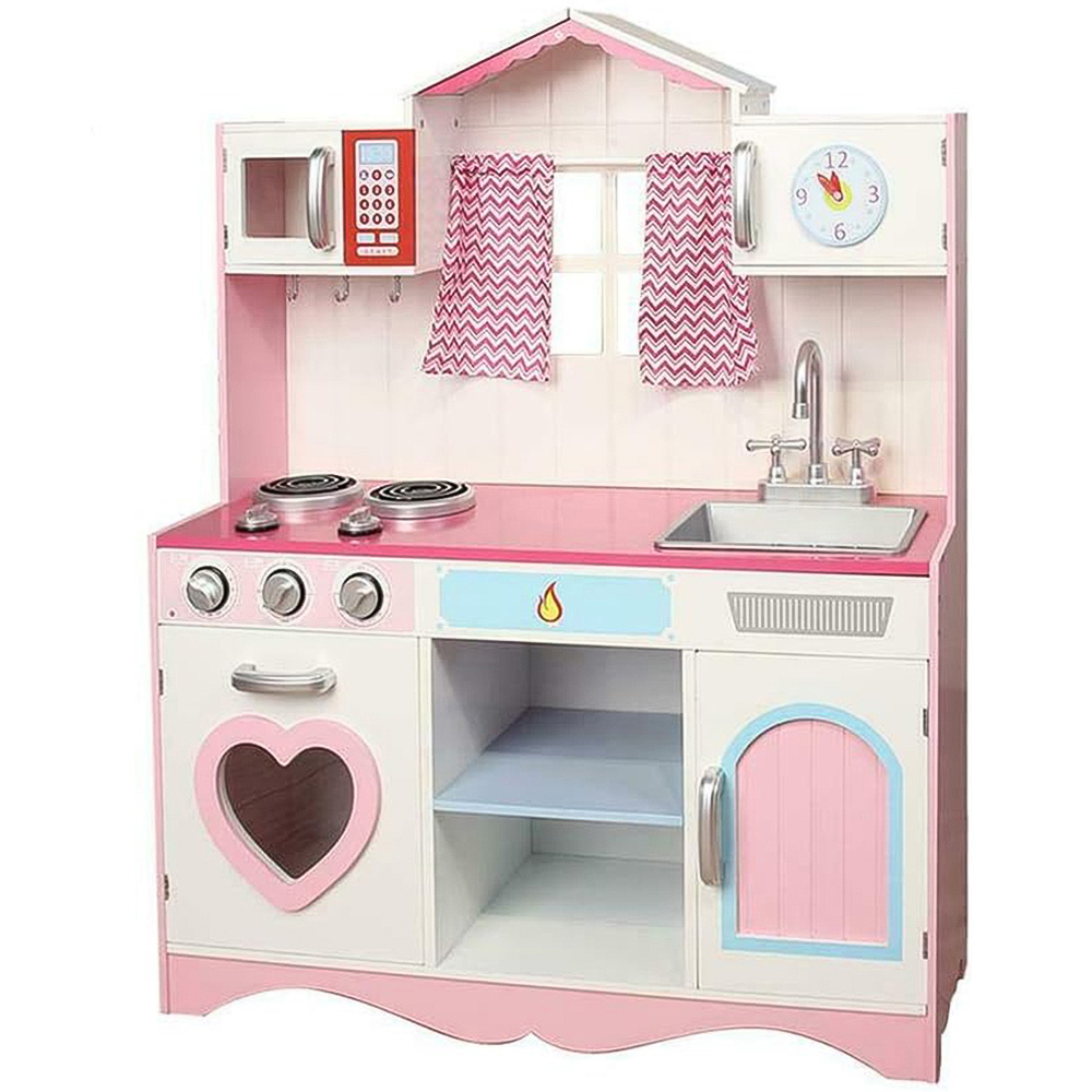 Kids Pink Wooden Pretend Kitchen Play Set Image 1