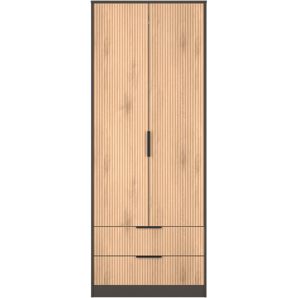 Crowndale Hong Kong 2 Door 2 Drawer Slatt Effect and Graphite Tall Wardrobe Ready Assembled Image 2