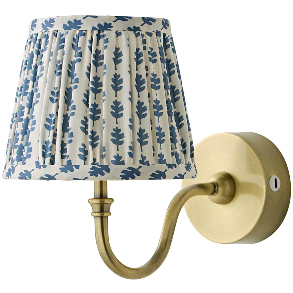 ValueLights Lowe Blue Ditsy Floral Pleated Shade Gold Rechargeable Wall Light with Bulb Image 1