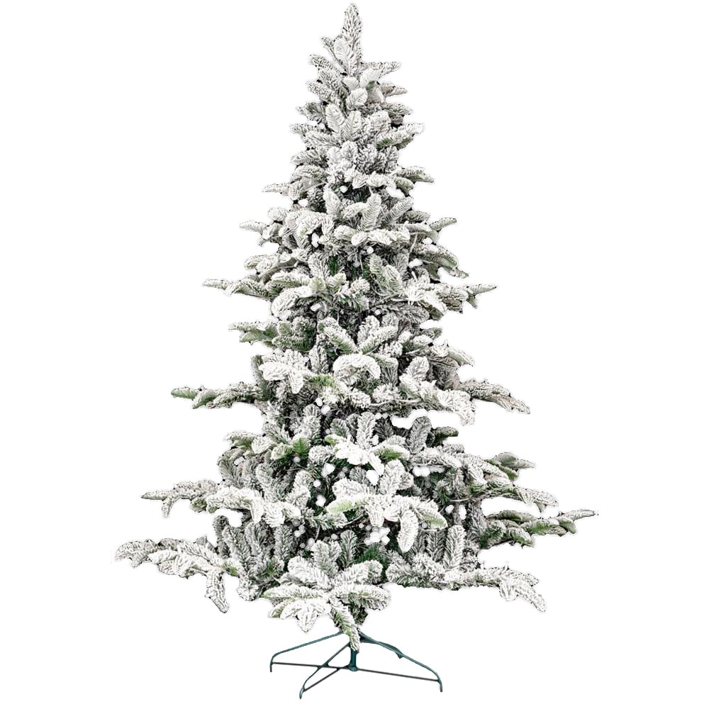 Shatchi Warm White LED Snow Covered Green Tips Flocked Christmas Tree 8ft Image 1