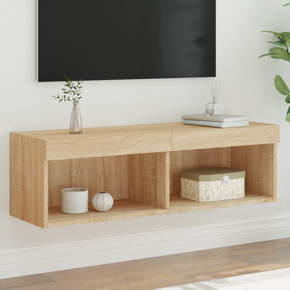 vidaXL 2 Shelf Sonoma Oak Wall Mounted TV Cabinet with LED Lights Image 6