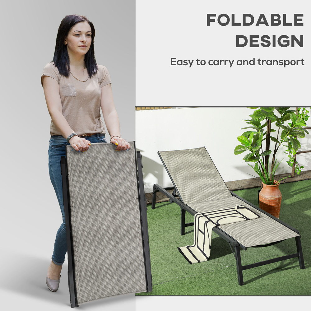 Outsunny Mixed Grey Rattan Foldable Sun Lounger Image 6