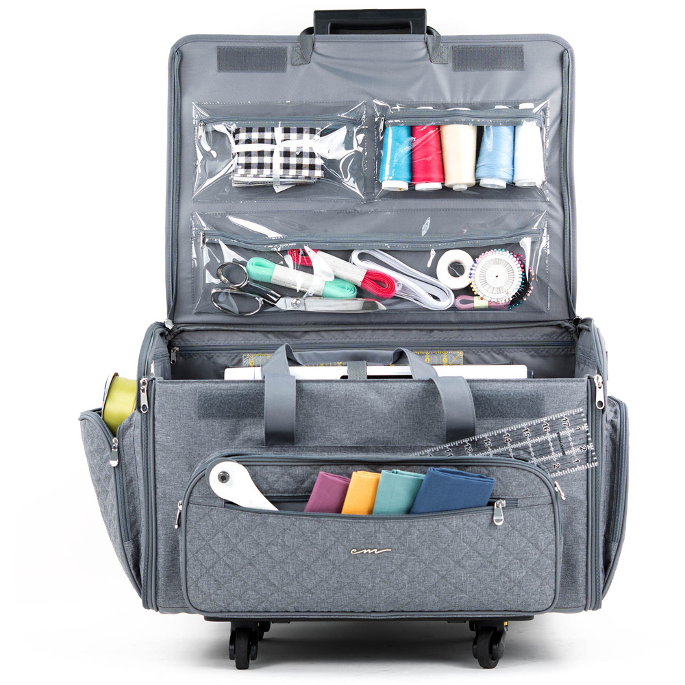 Everything Mary EVM14466-3 Quilted Grey Collapsing Rolling Sewing Machine Case 54 x 33 x 38cm Image 2