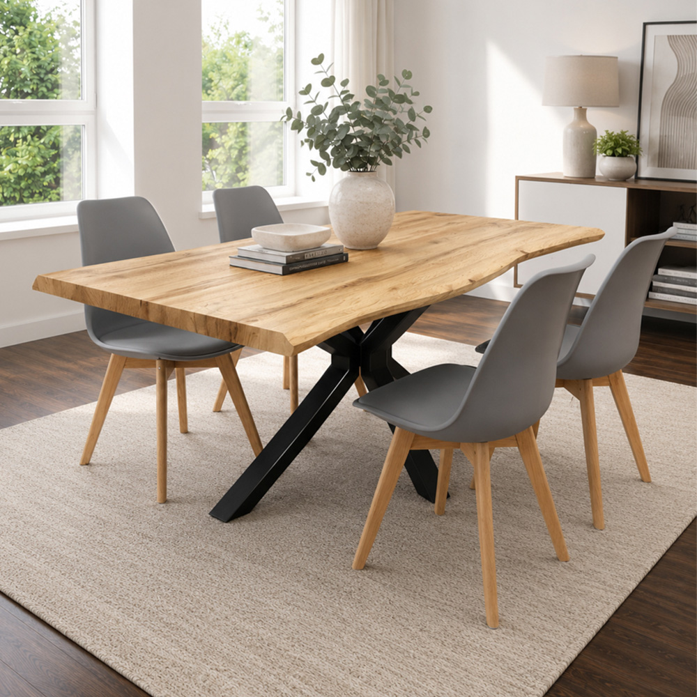 Portland 4 Seater Faux Leather Plastic Wooden Dining Set Grey Image 1
