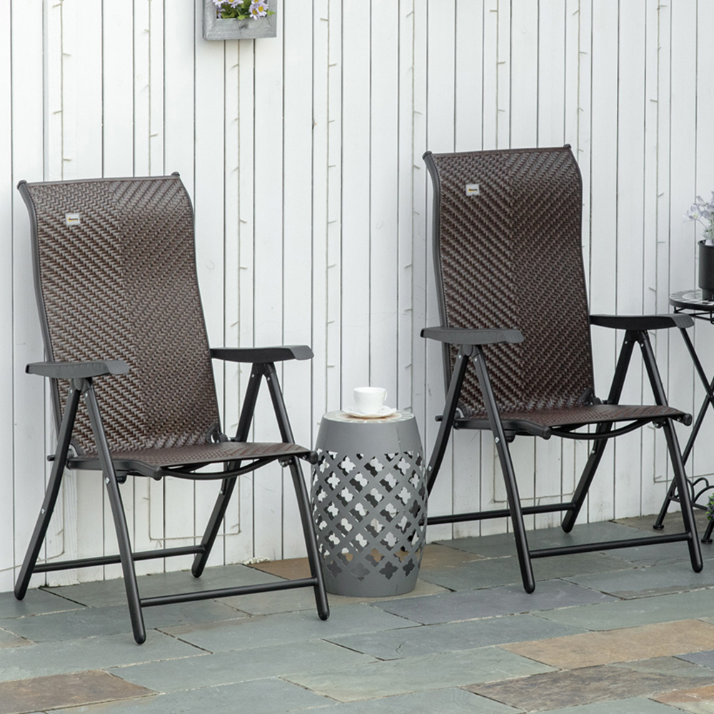 Outsunny Set of 2 Red Brown Rattan Folding Garden Chair Image 1