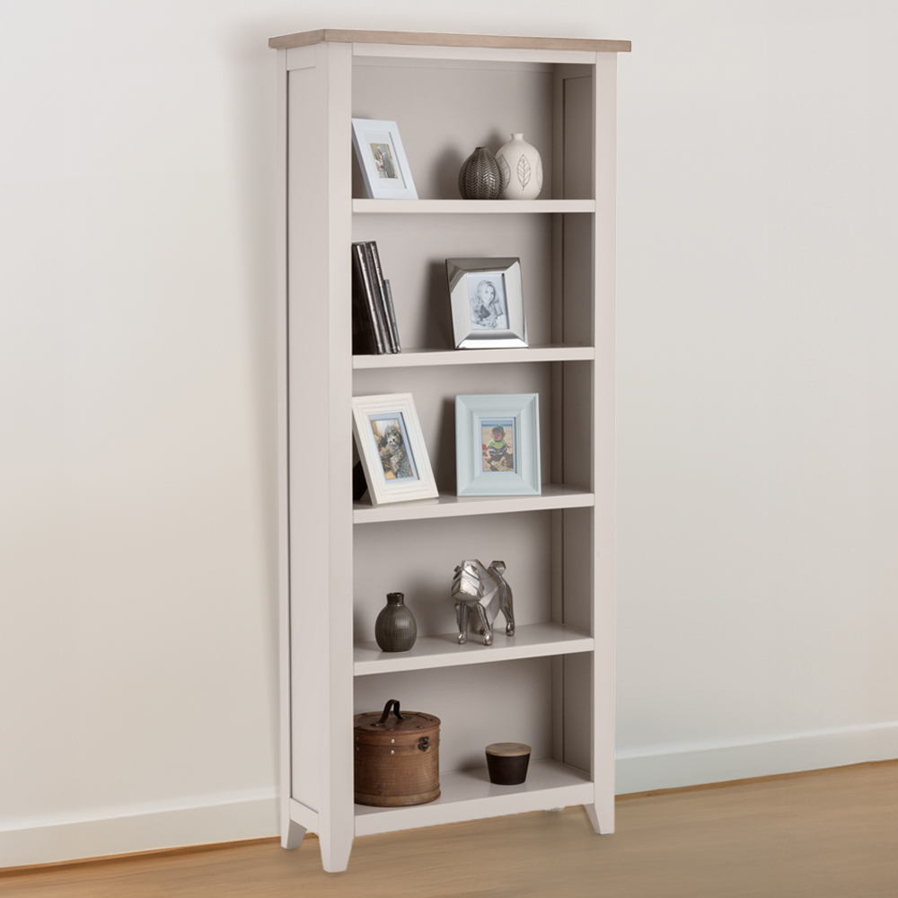 Julian Bowen Richmond 5 Shelf Grey and Pale Oak Tall Bookcase Image 1