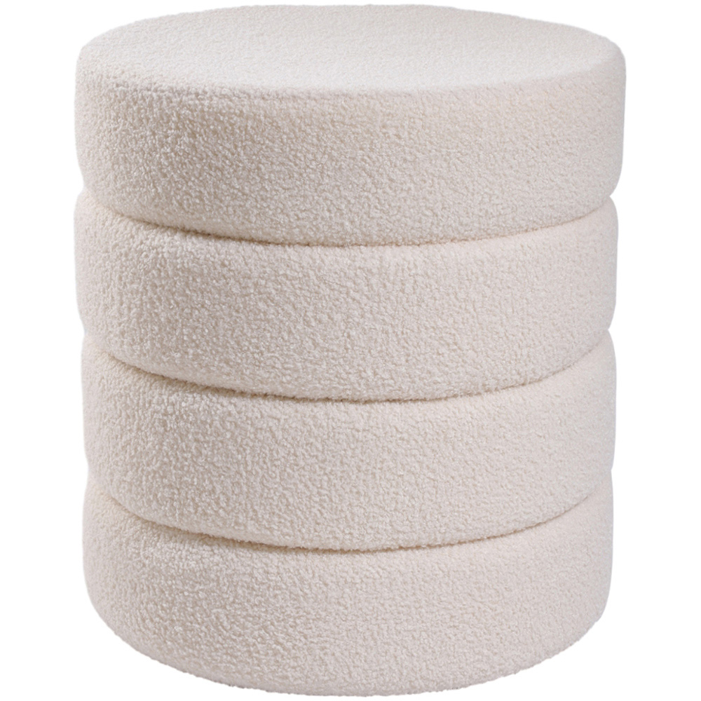 Living and Home White Round Channel Upholstered Stool Image 2