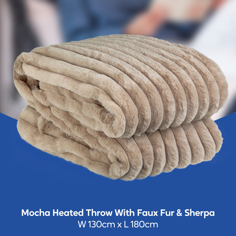 Russell Hobbs Mocha Faux Fur and Sherpa Heated Throw with Controller 130 x 180cm Image 8