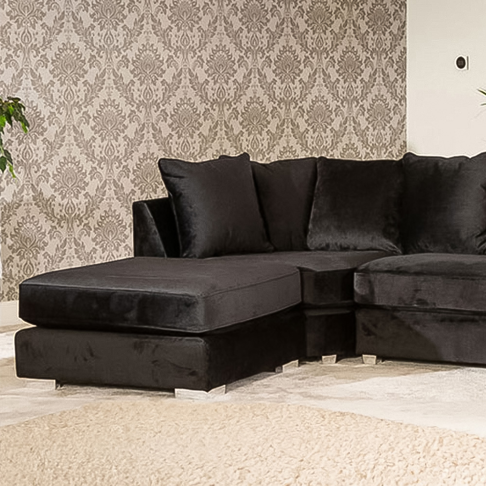 Rowan 6 Seater Black Plush Velvet Corner Sofa Image 2