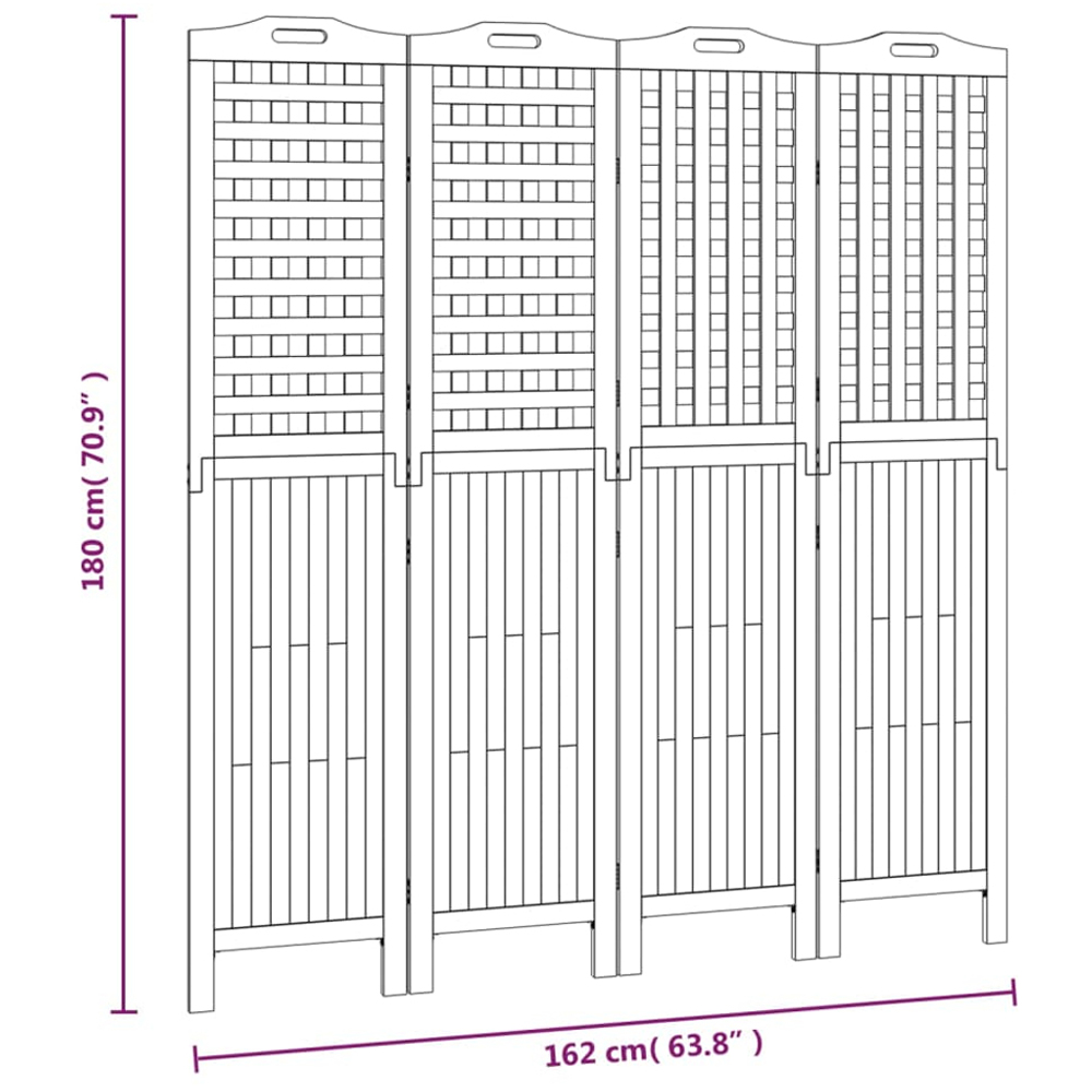 vidaXL Solid Acacia Wood 4 Panel Room Divider 162 x 2 x 180cm Image 5