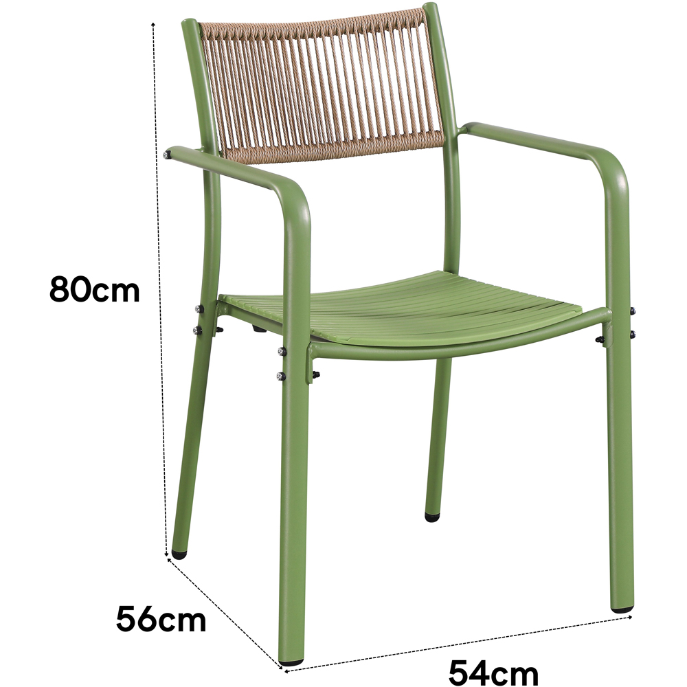 Core Products Set of 2 Moss Green Rope Back Effect Metal Garden Bistro Armchair Image 7