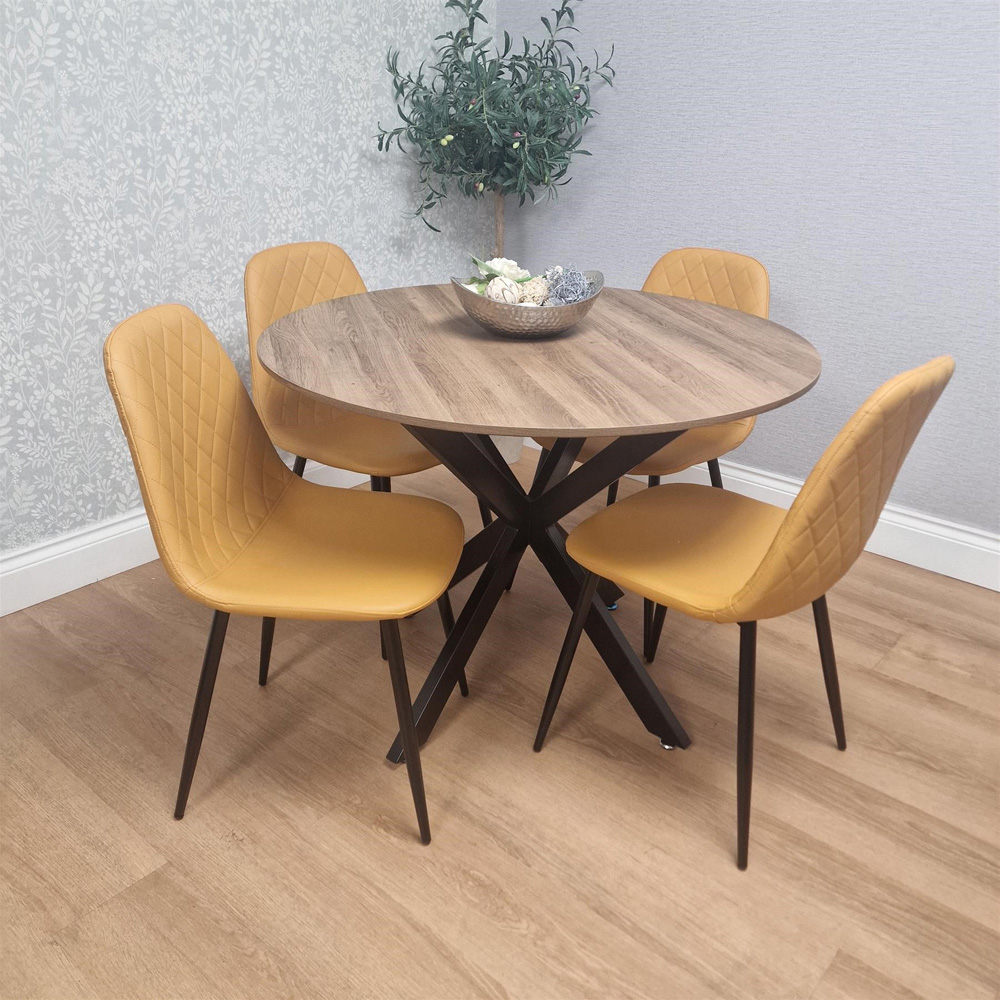 Kosy Koala 4 Seater Wood Effect Leather Round Dining Set Mustard Image 7
