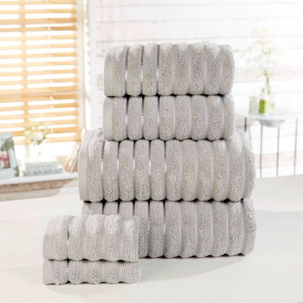 Rapport Home Silver Ribbed Cotton Bath Towel Image 2