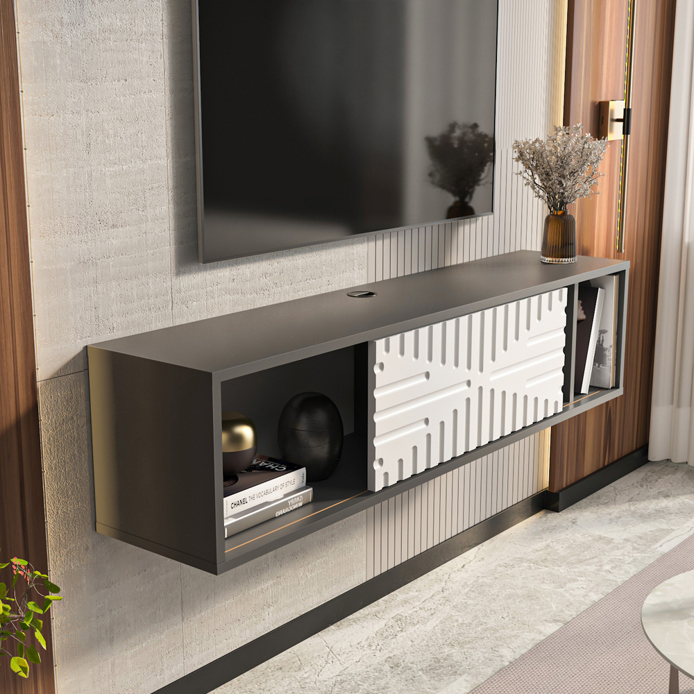 Decorotika Teo 2 Door 2 Shelf Traverter and Walnut Floating TV Unit Image 6