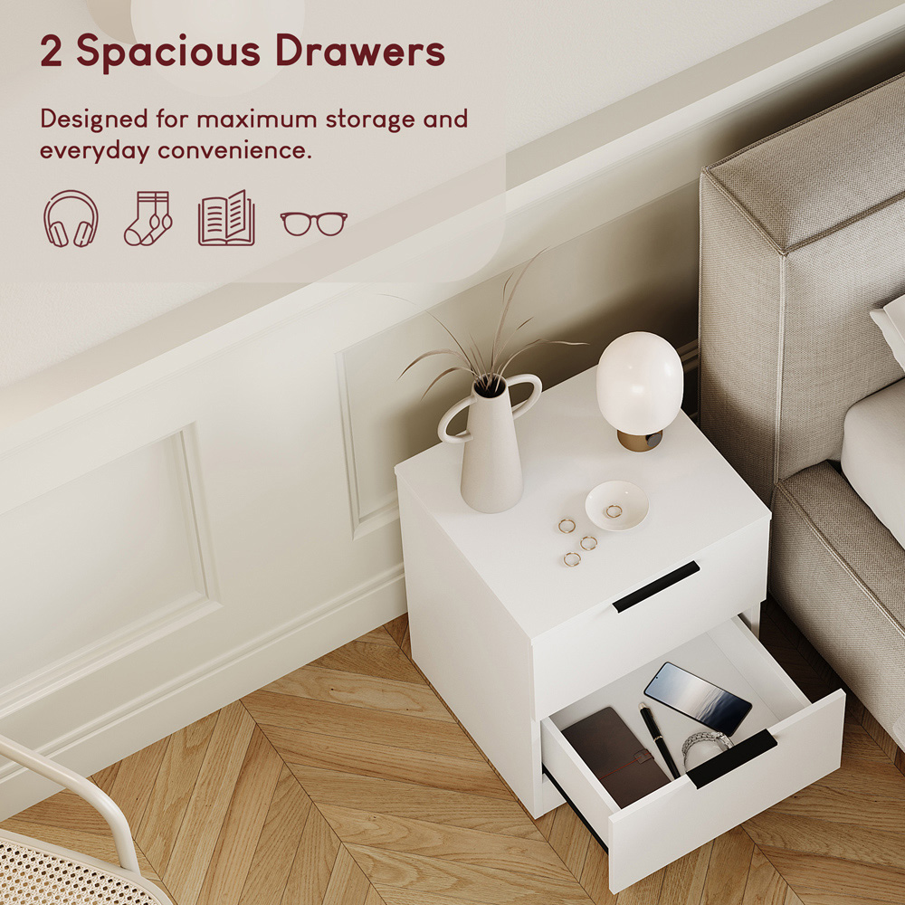 VIDA DESIGNS Trega Single Drawer Single Shelf White Bedside Cabinet Set of 2 Image 5