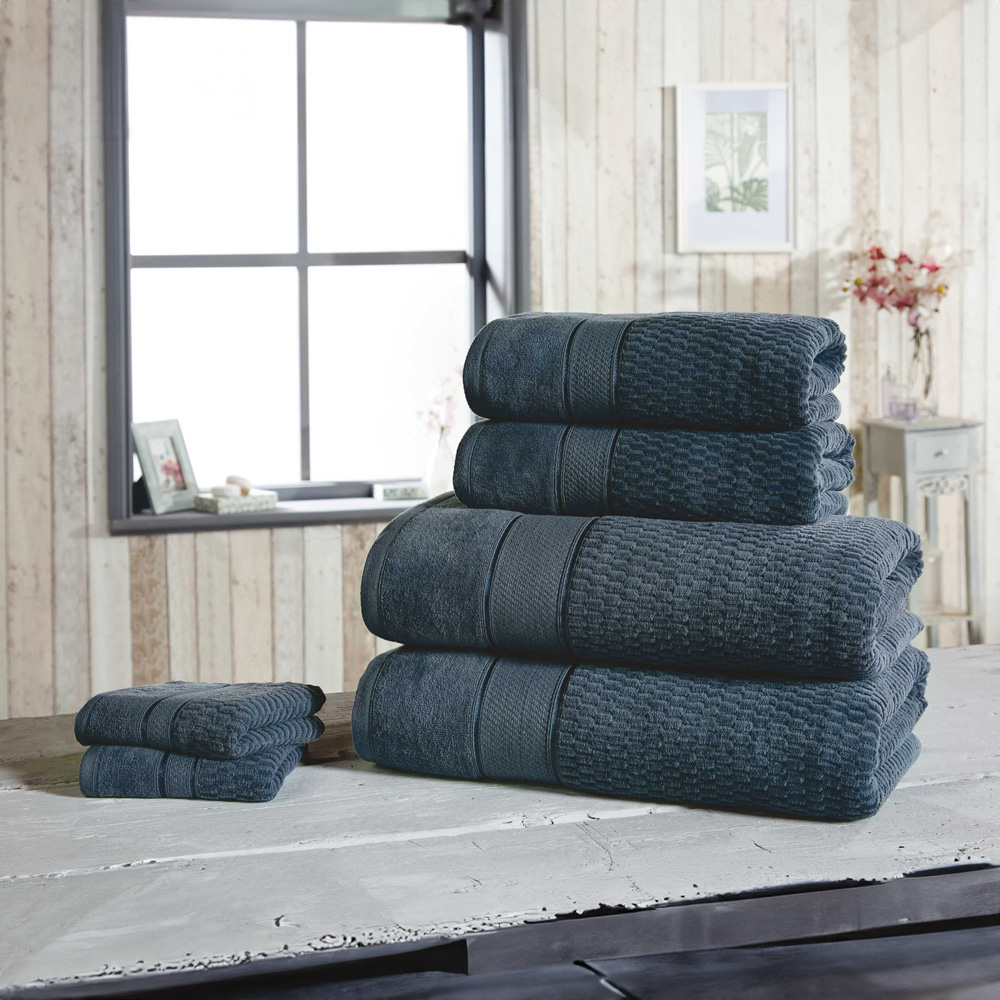 Rapport Home Royal Blue Velvet Woven Cotton Face Cloth Image 2