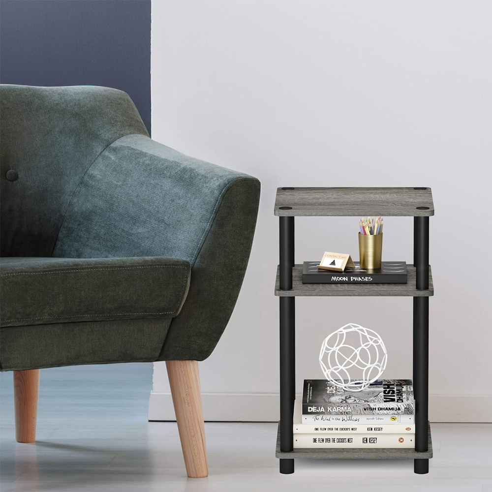 Walplus 2 Shelf French Oak Grey and Black Turn-N-Tube End Table Image 6
