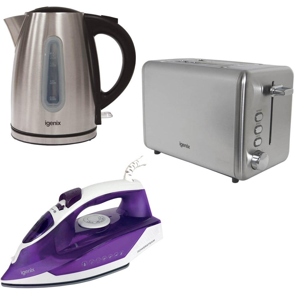 Igenix IGPK37 Steam Iron 1600W 2 Slice Toaster and 1.7L Kettle Set Image 1
